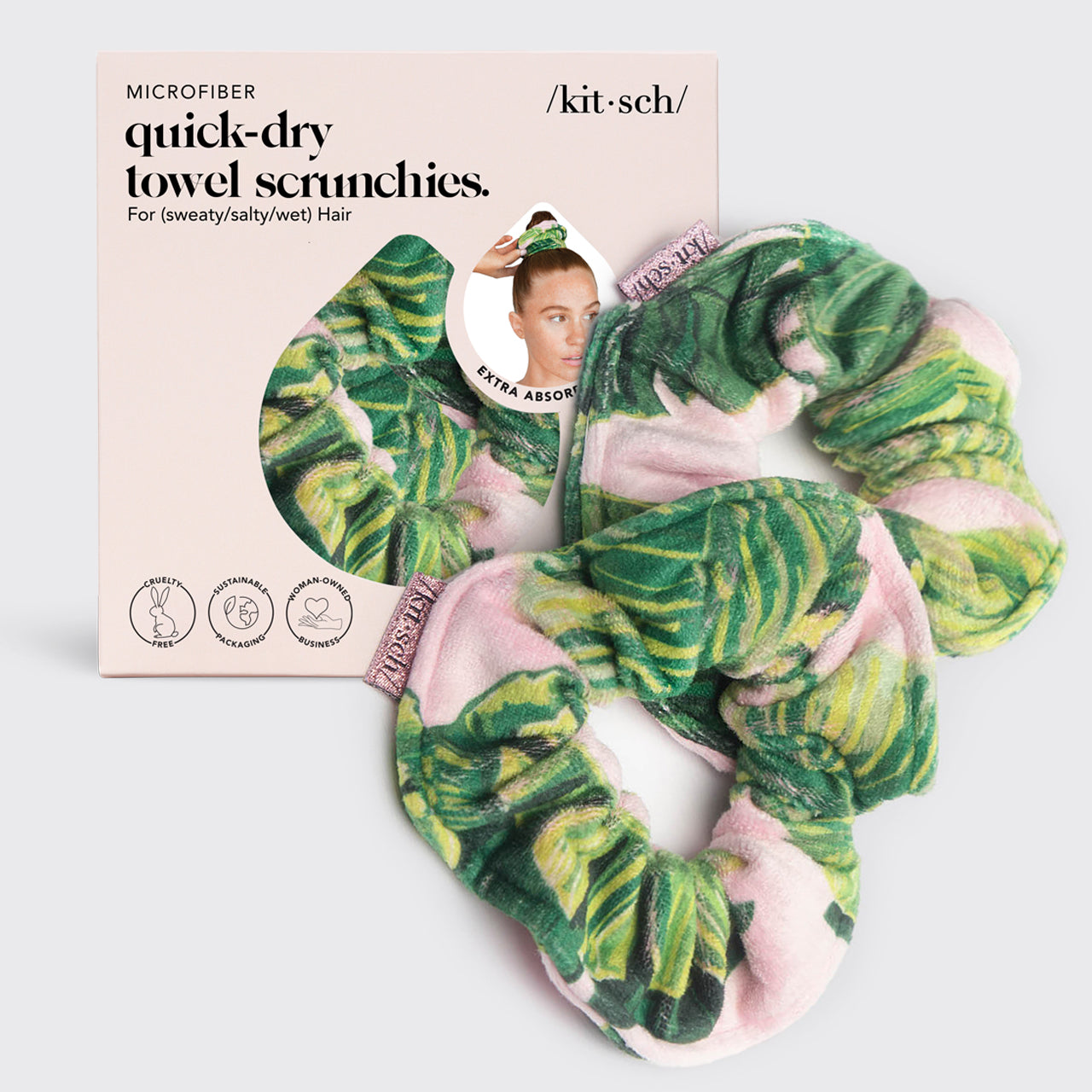 Mikrokuitupyyhe Scrunchies 2kpl - palmun tuloste