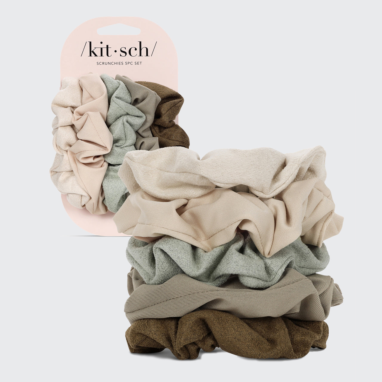 5-dels set med olika texturerade scrunchies - eukalyptus