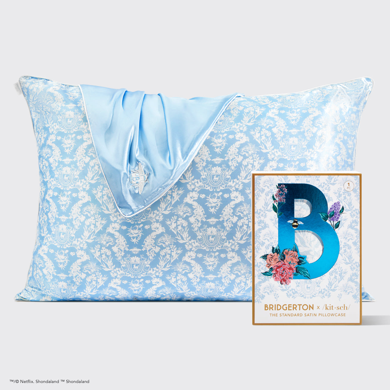 Bridgerton x Kitsch Satijnen Kussensloop - Toile De Blue