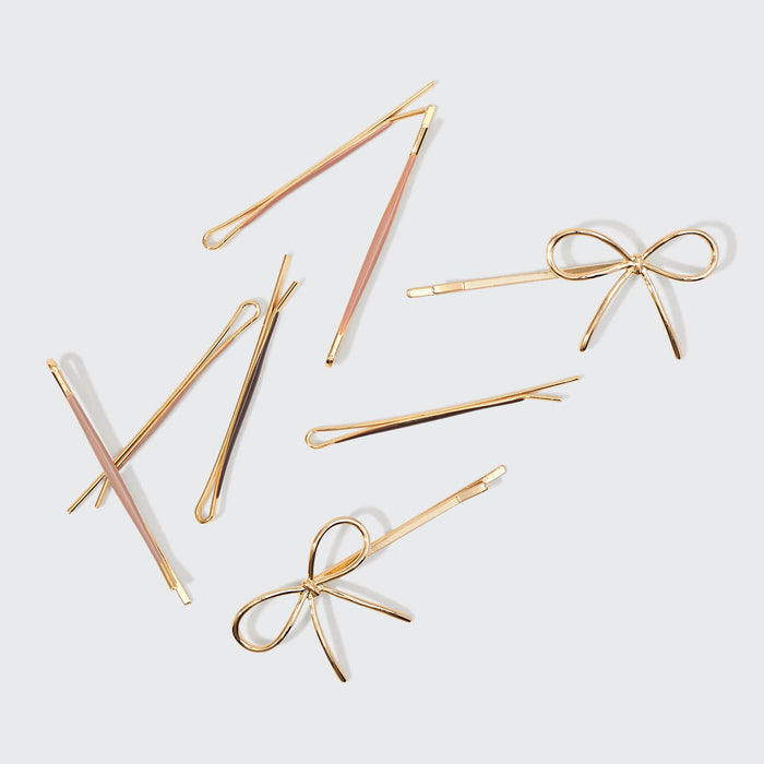 Metalli emali Puffy & Bow Bobby Pins 8kpl setti - ruusunpuu