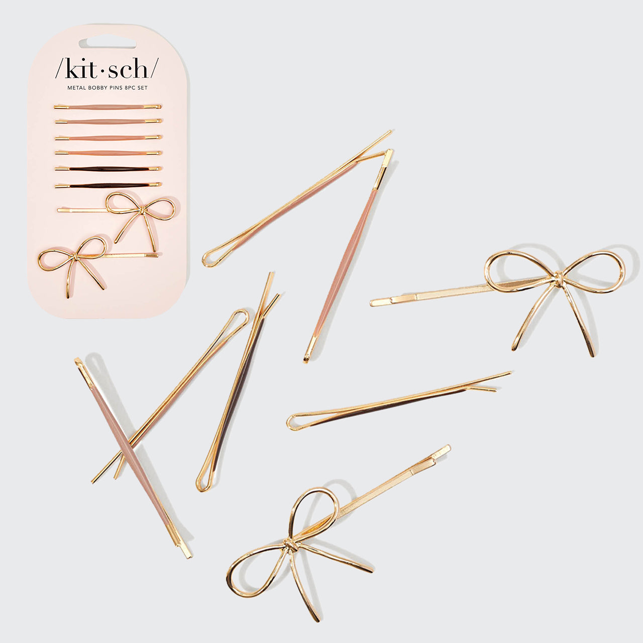 Metalli emali Puffy & Bow Bobby Pins 8kpl setti - ruusunpuu