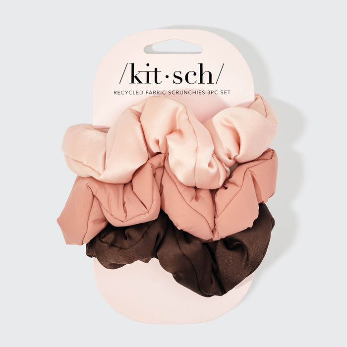 Kierrätetty kangas Puffy Scrunchies 3kpl setti - ruusunpuu