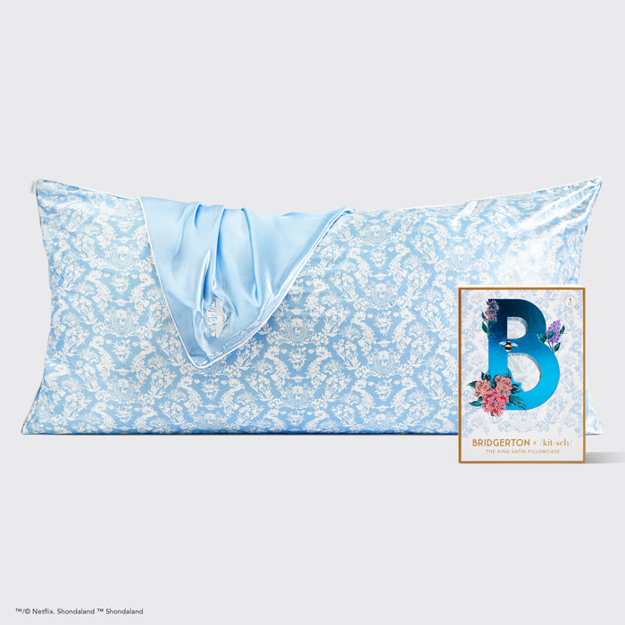 Kitsch x Bridgerton Satin King örngott - Toile De Blue