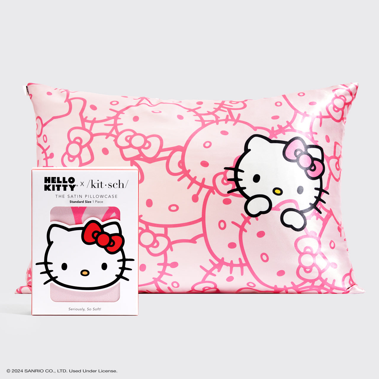 Kitsch x Hello Kitty Satin Kuddfodral - Rosa Hello Kitty Ansikten