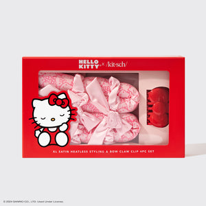 Hello Kitty x Kitsch XL Satin Heatless Styling & Bow Claw Clip 4 st Set