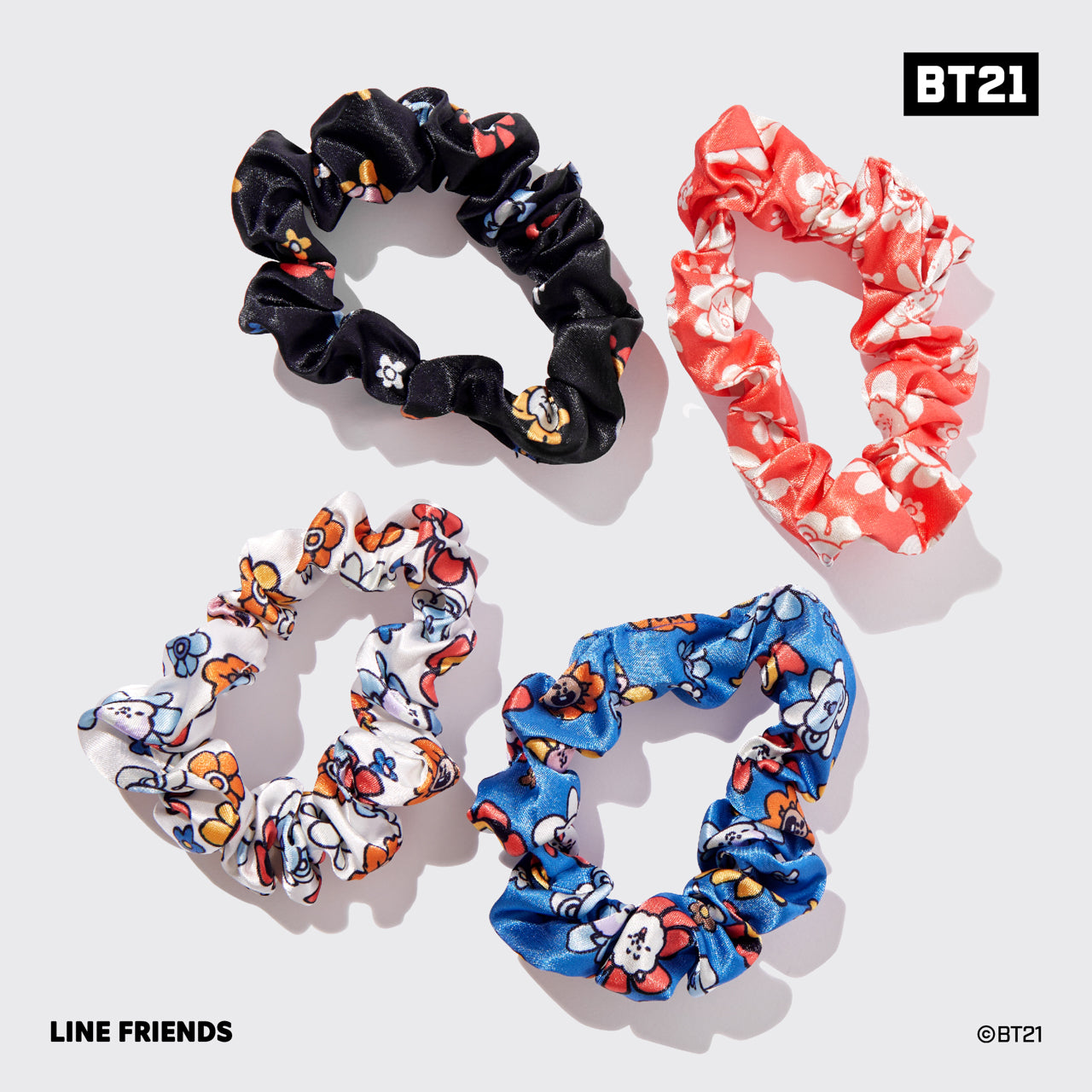 BT21 x Kitsch Satin Sleep Scrunchies 4kpl setti